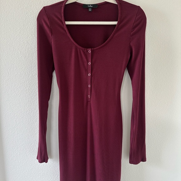 Lulu's Go Beyond Basic Burgundy Ribbed Snap Front Bodycon Mini Dress - Picture 5 of 9